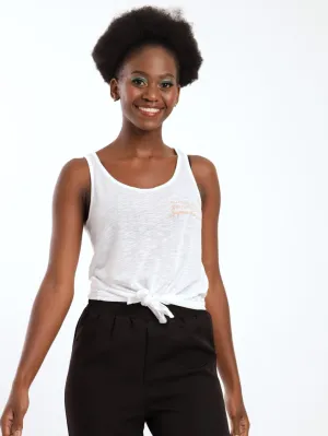 Ladies Tie-Front Tank Top - White
