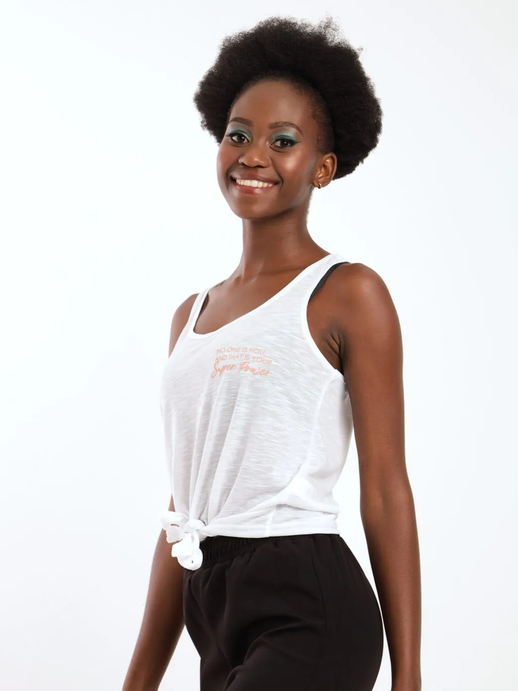 Ladies Tie-Front Tank Top - White