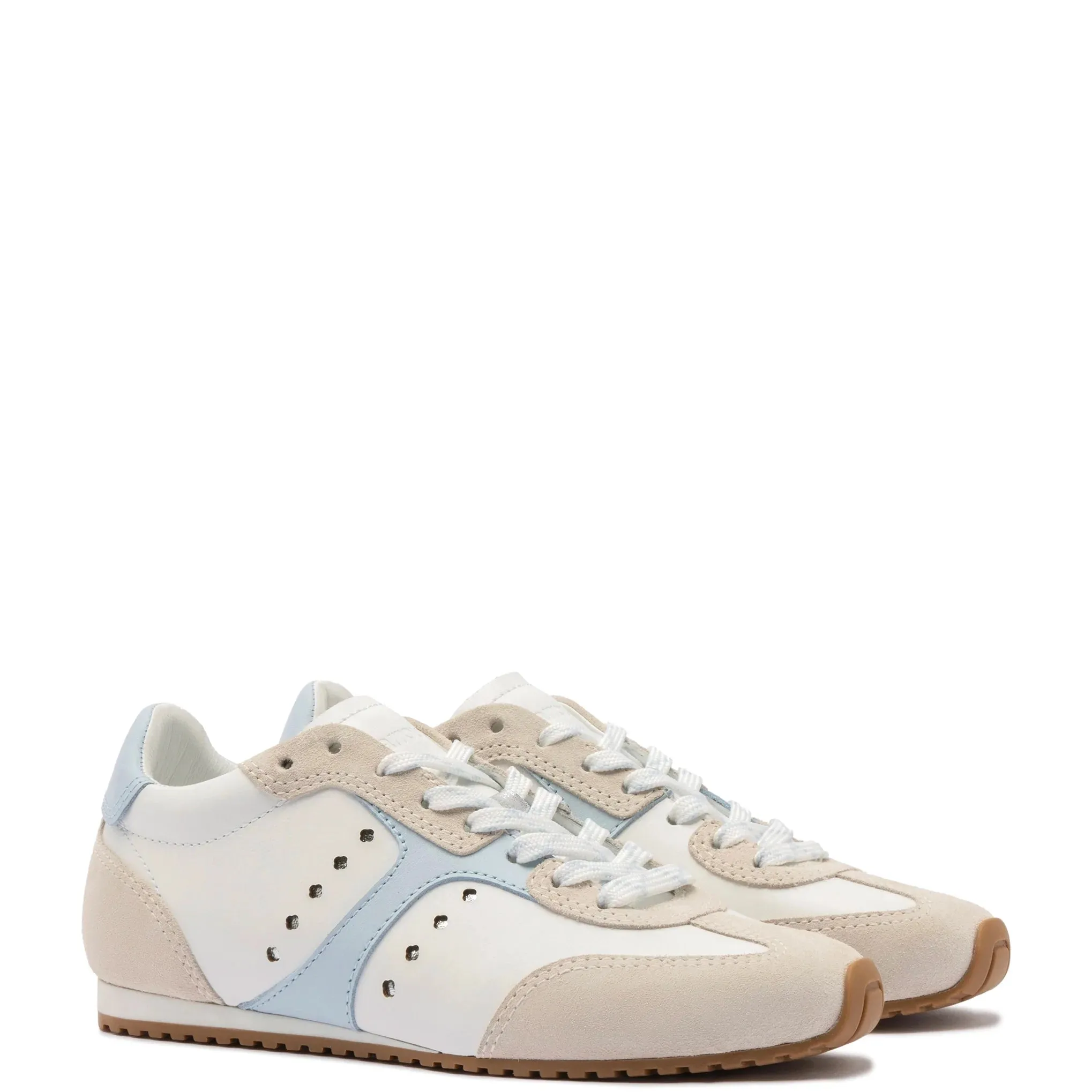 LARROUDE Stella Sneaker In Grey Suede, White Leather and Silver Metallic Leather