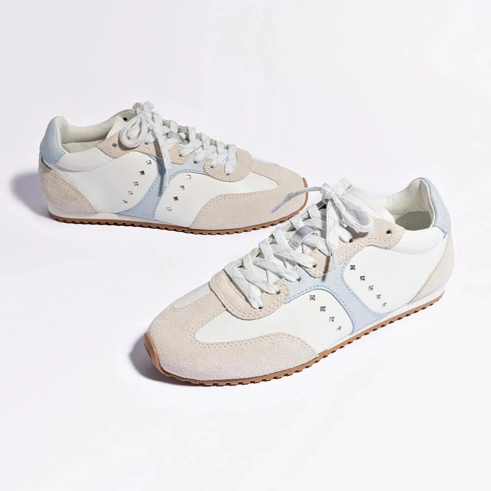 LARROUDE Stella Sneaker In Grey Suede, White Leather and Silver Metallic Leather