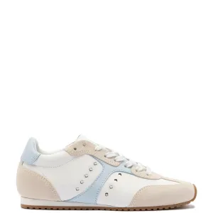 LARROUDE Stella Sneaker In Grey Suede, White Leather and Silver Metallic Leather