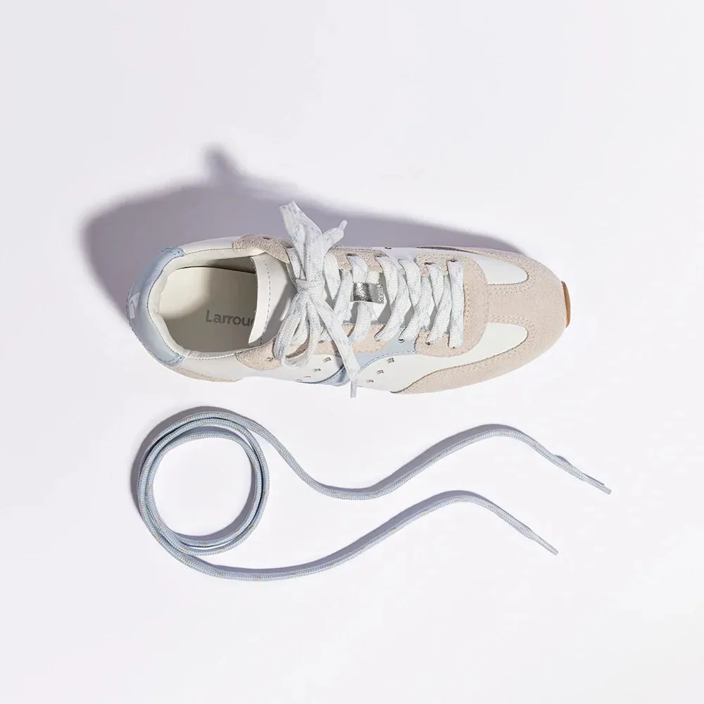 LARROUDE Stella Sneaker In Grey Suede, White Leather and Silver Metallic Leather