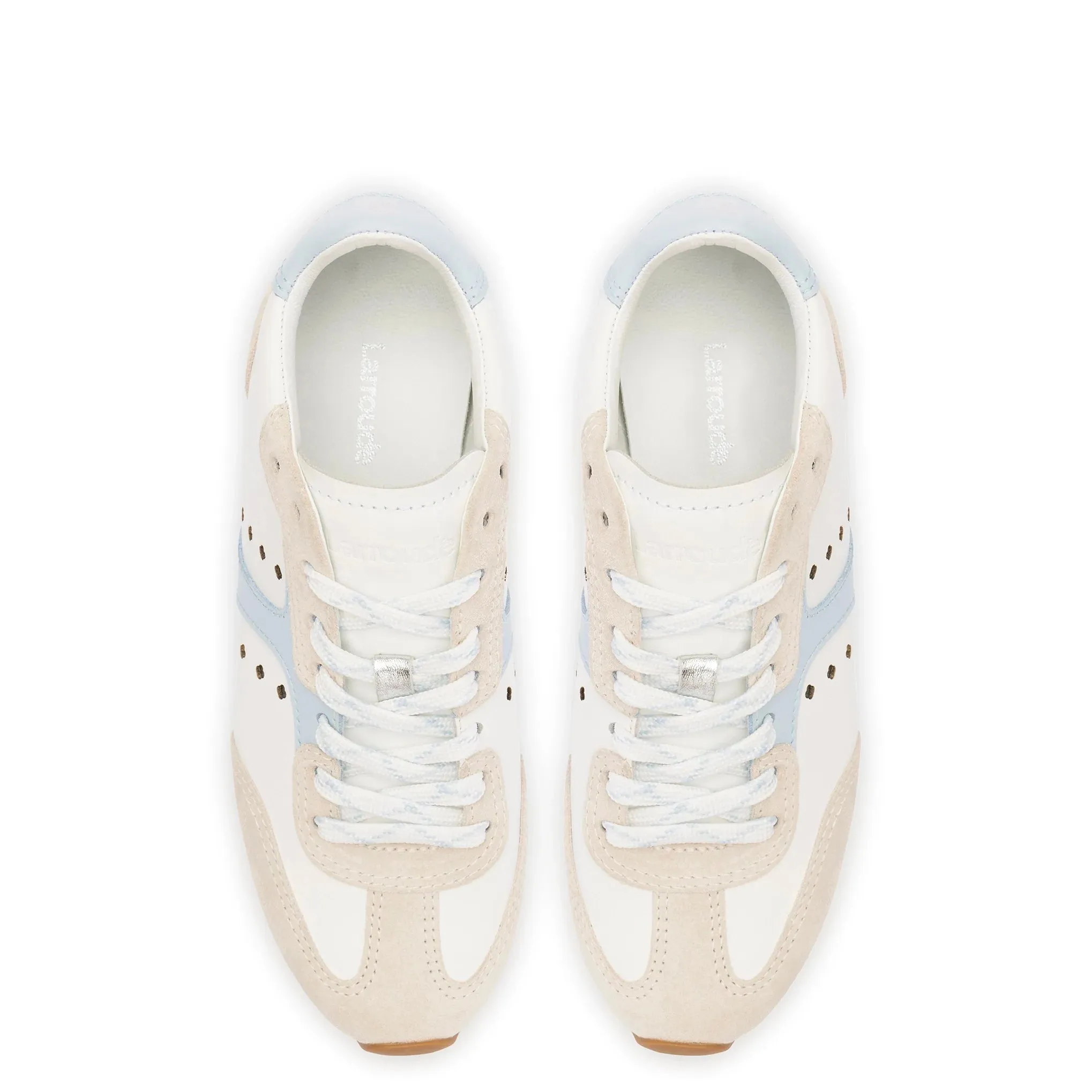 LARROUDE Stella Sneaker In Grey Suede, White Leather and Silver Metallic Leather
