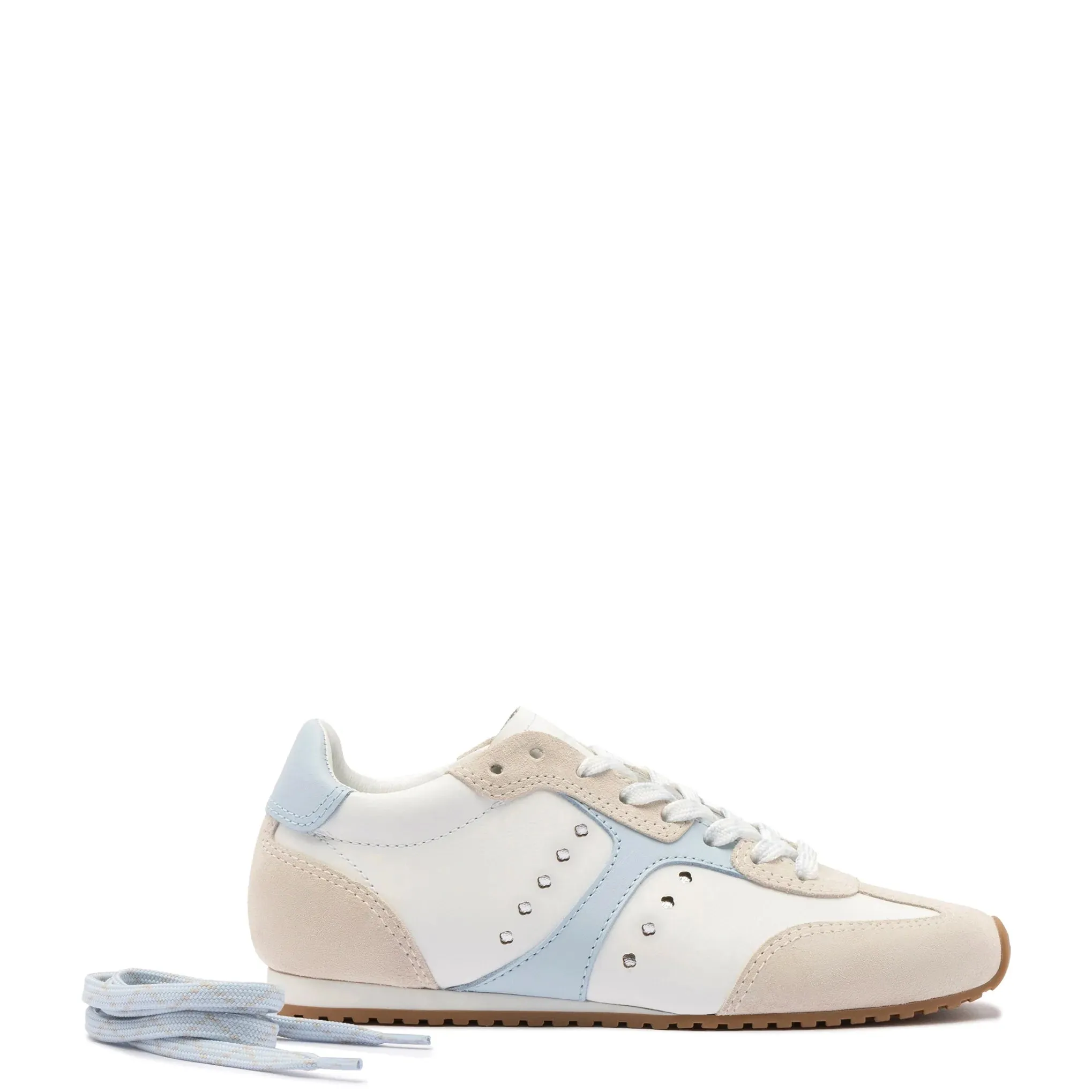 LARROUDE Stella Sneaker In Grey Suede, White Leather and Silver Metallic Leather
