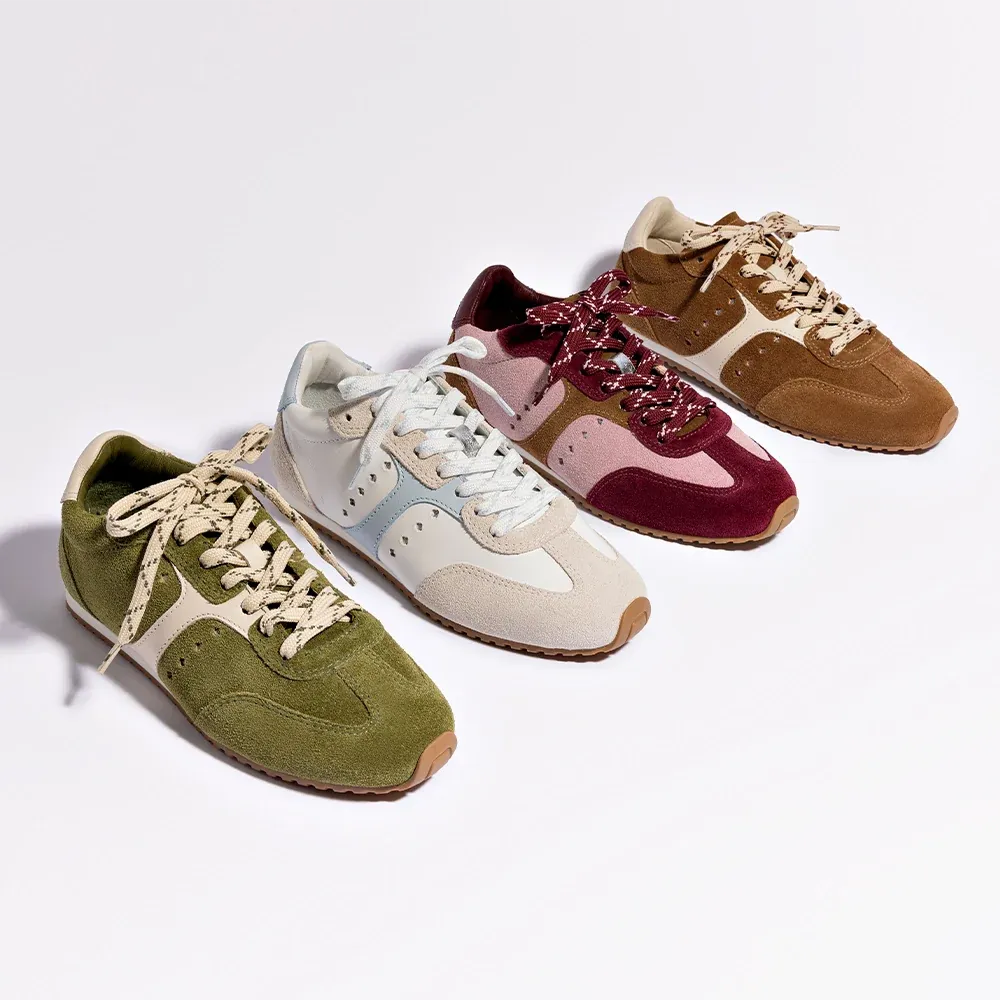 LARROUDE Stella Sneaker In Grey Suede, White Leather and Silver Metallic Leather