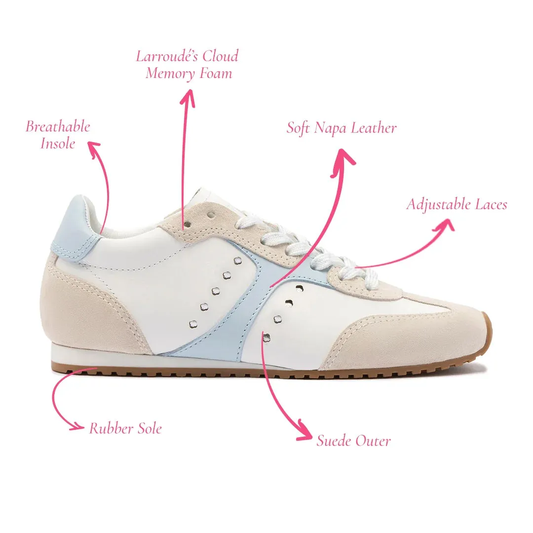 LARROUDE Stella Sneaker In Grey Suede, White Leather and Silver Metallic Leather