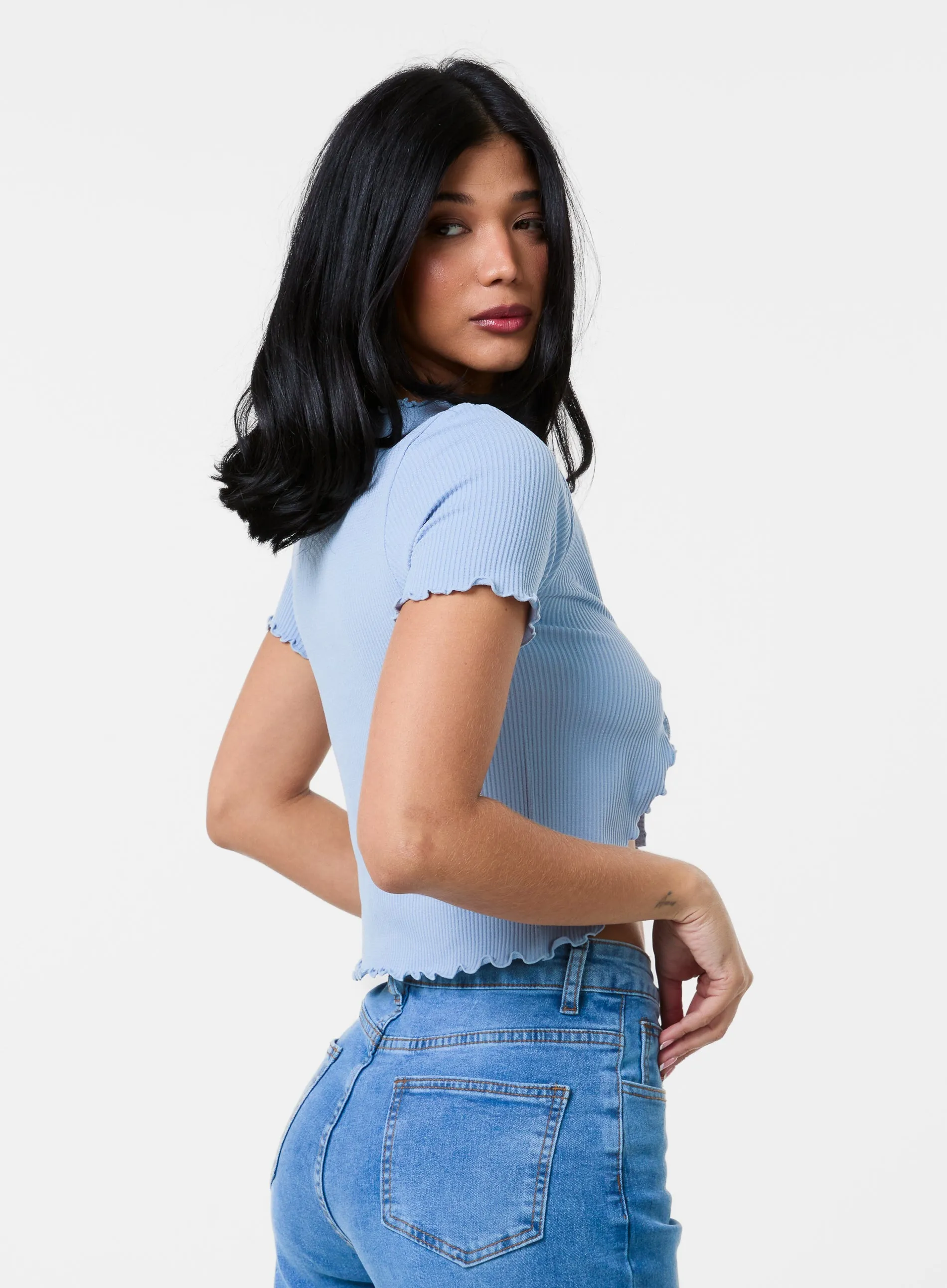 Lettuce Hem Tie Front Top