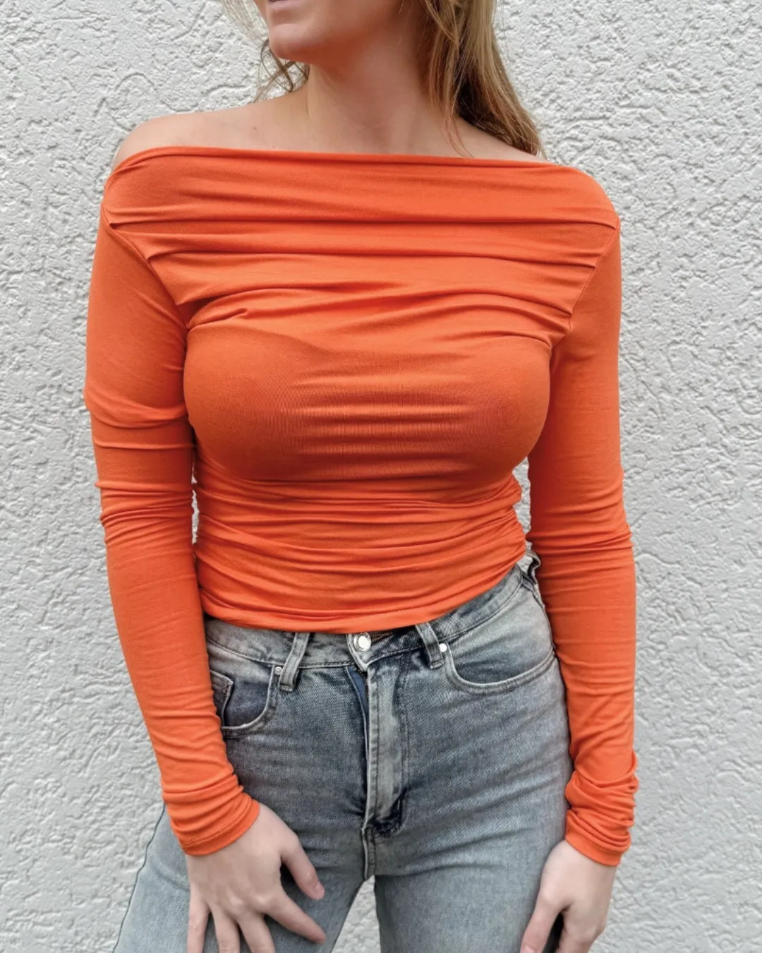 Lieke off shoulder top | Tall | Oranje