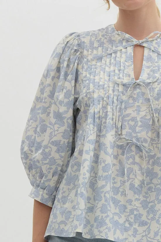 Light Blue Floral Pintuck Top (EO)