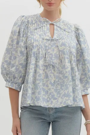 Light Blue Floral Pintuck Top (EO)