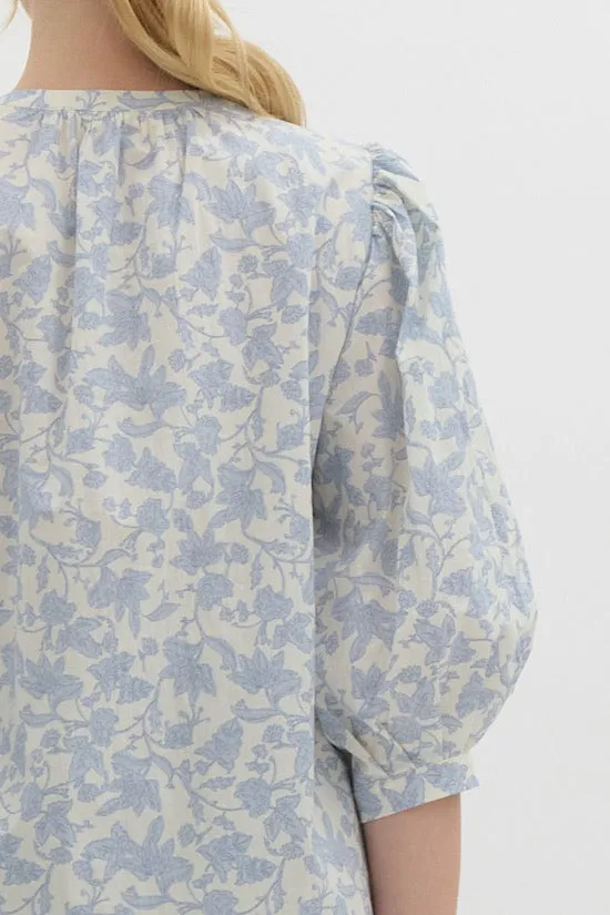 Light Blue Floral Pintuck Top (EO)