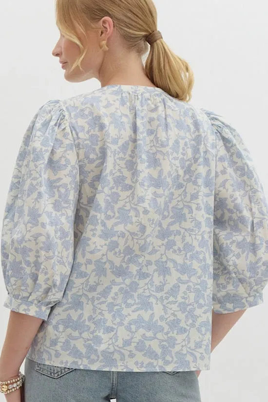 Light Blue Floral Pintuck Top (EO)