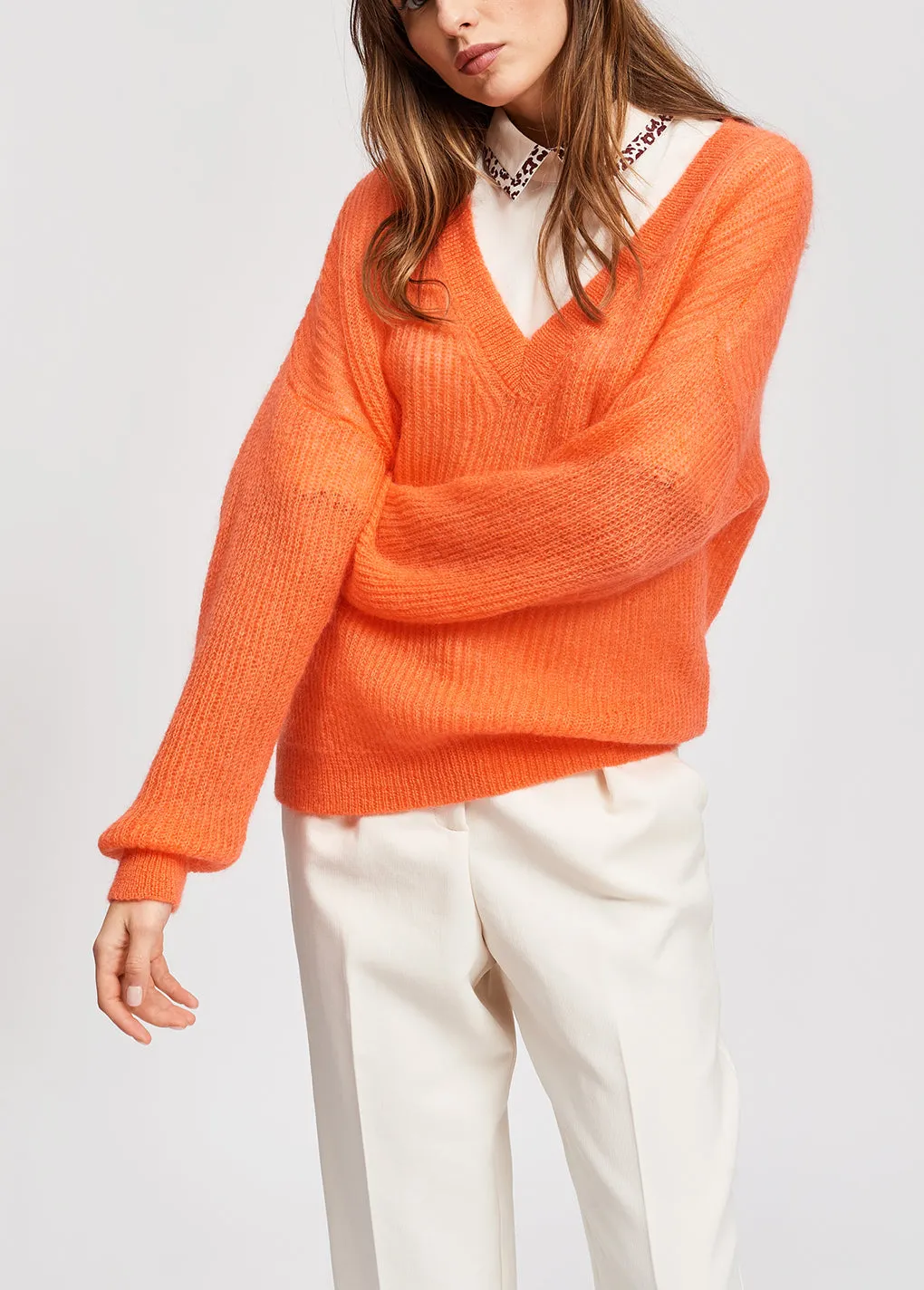 Light purple mohair blend v-neck sweater