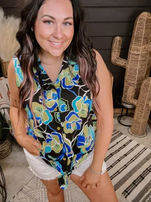 LIME FLORAL TIE TOP