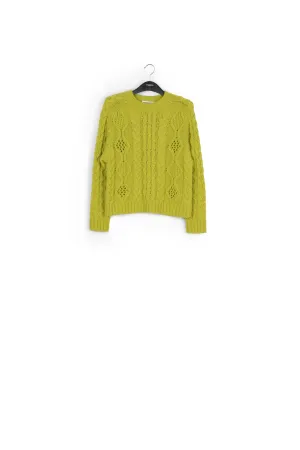 Lime green cable-knit wool-blend sweater