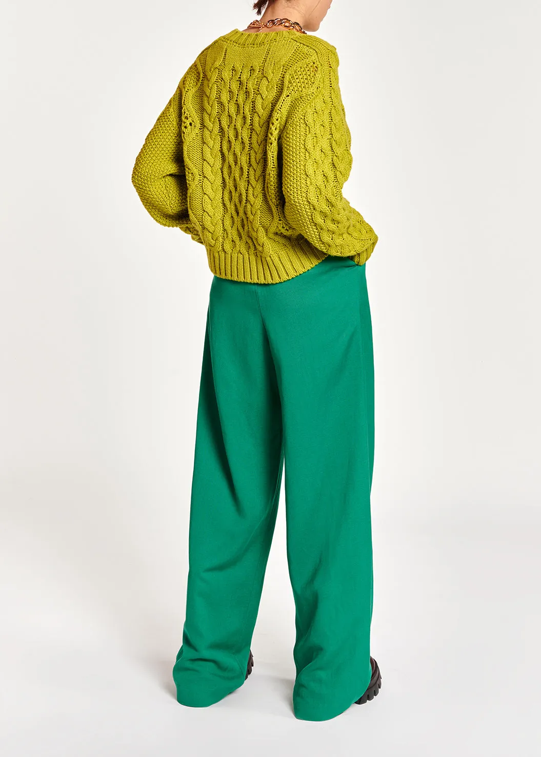 Lime green cable-knit wool-blend sweater