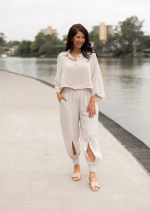 Linen Boxy Button Up Sand