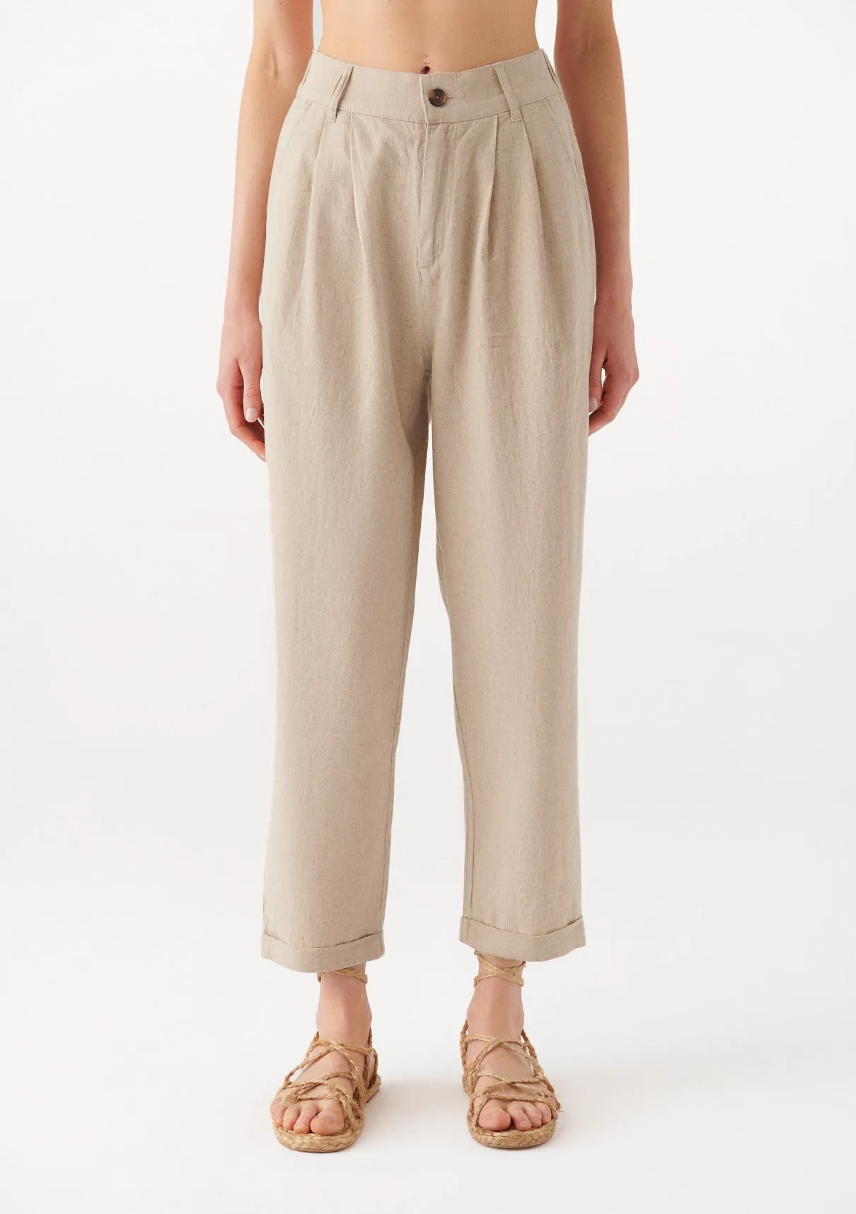 Linen Mix Brown Pants