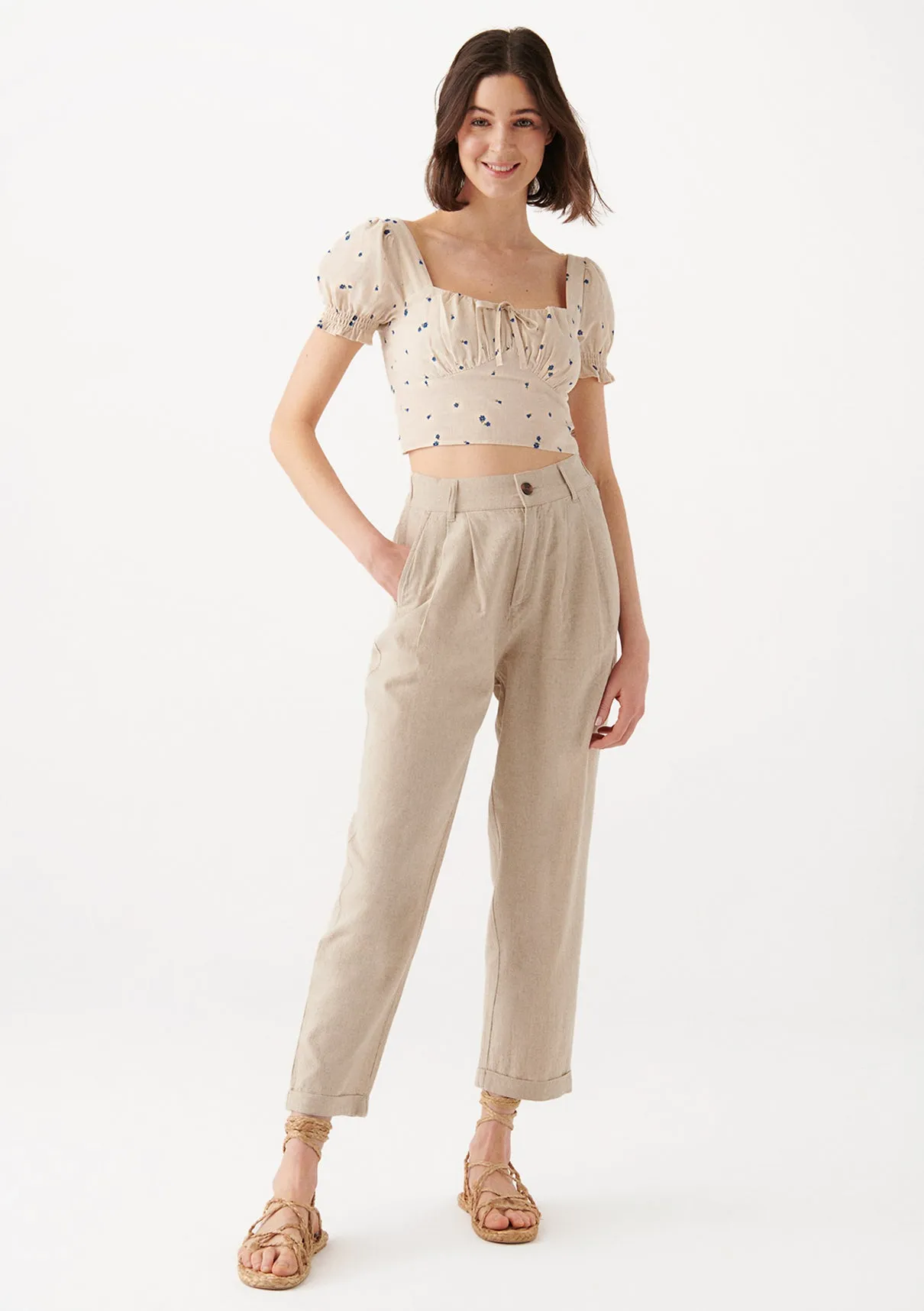 Linen Mix Brown Pants