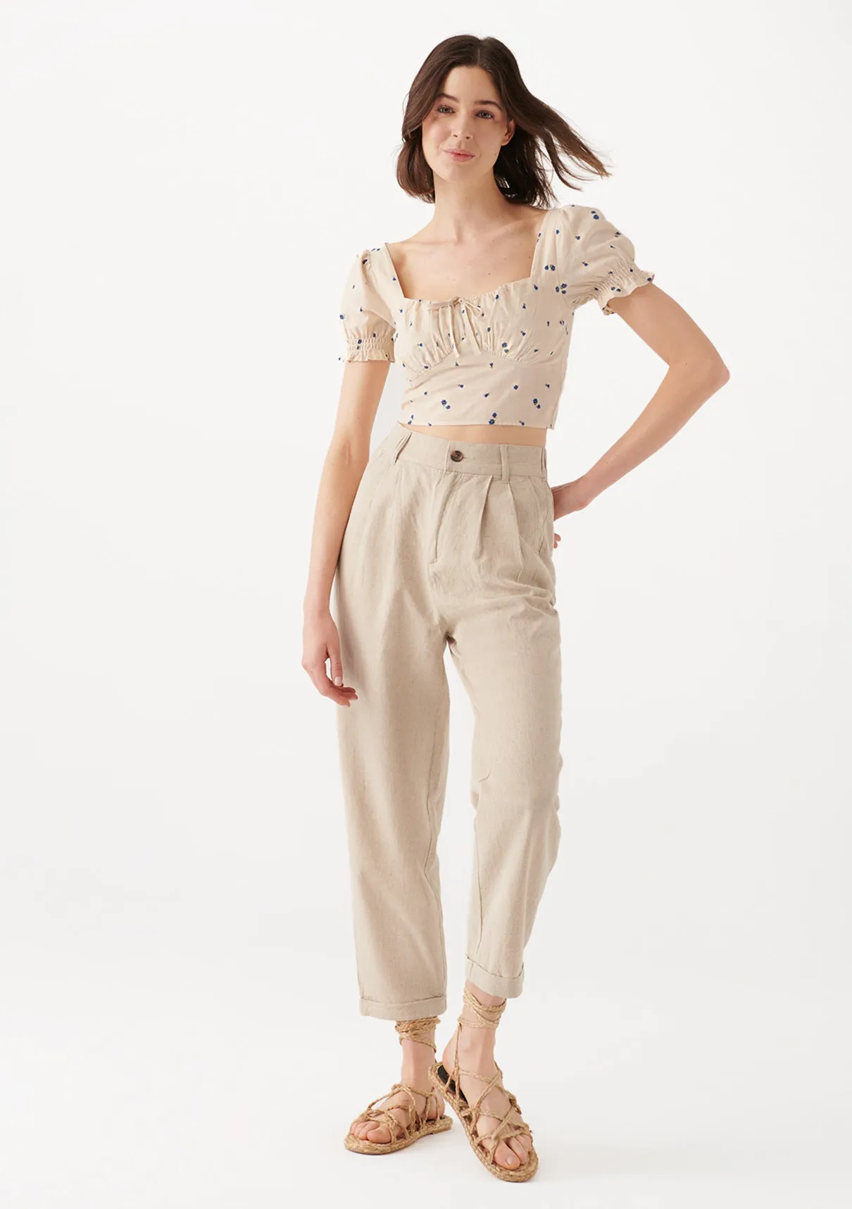Linen Mix Brown Pants