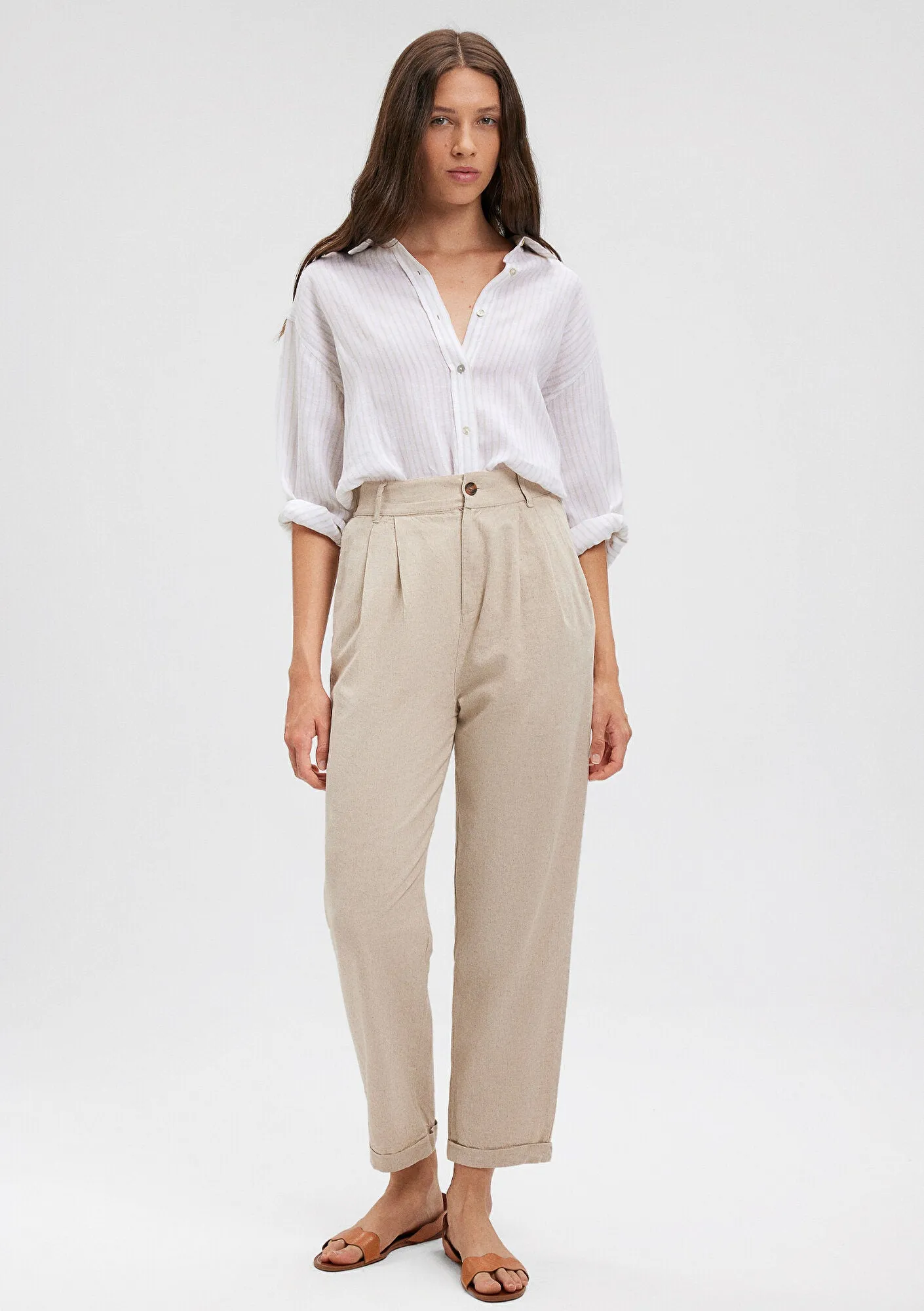 Linen Mix Brown Pants