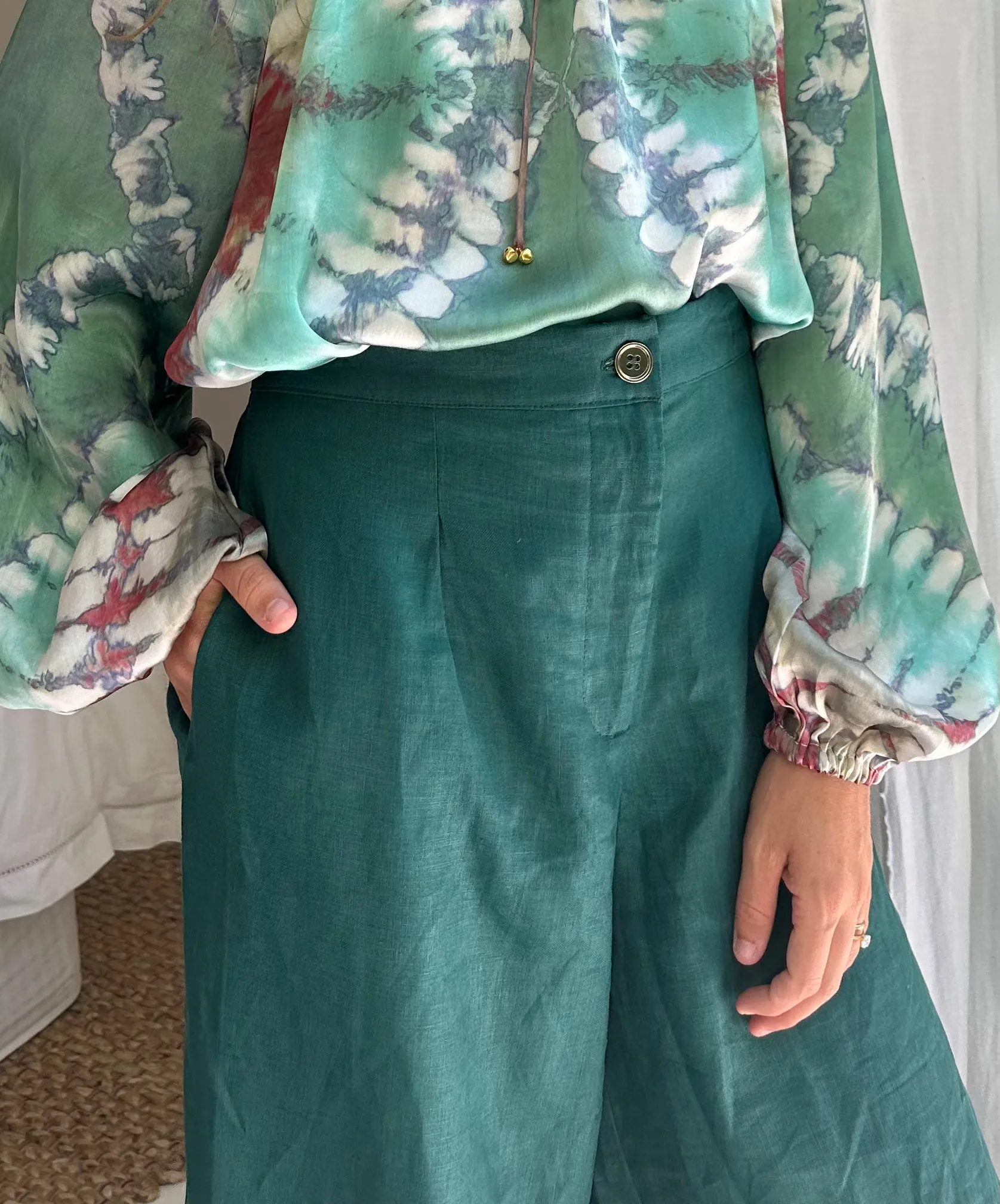 Linen Palazzo Pants in Moss Green