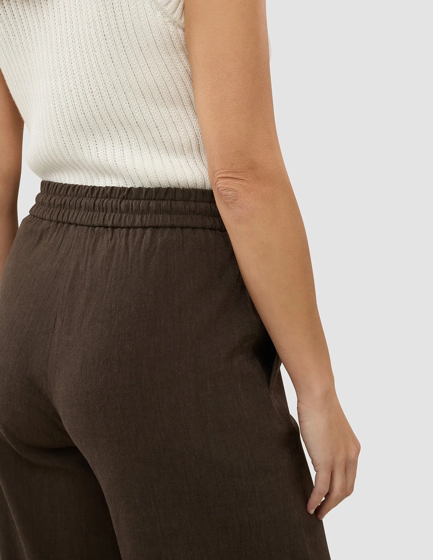 Linen Set Espresso Short Sleeved Shirt & Relaxed Pants