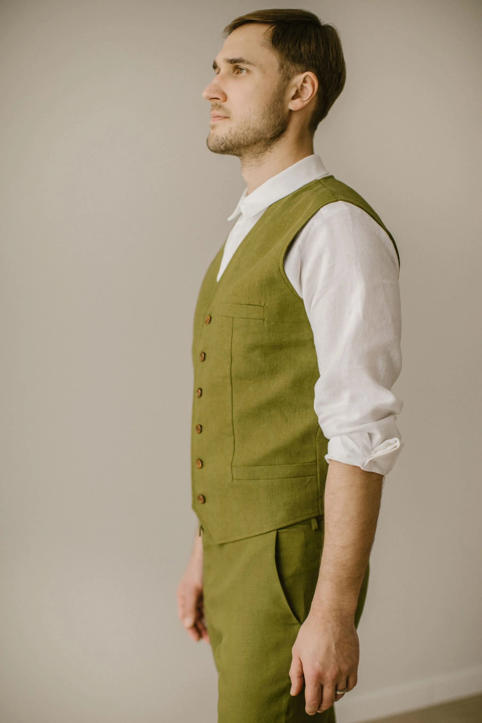 Linen Trousers, Shirt, Waistcoat Set (Set Of 3)