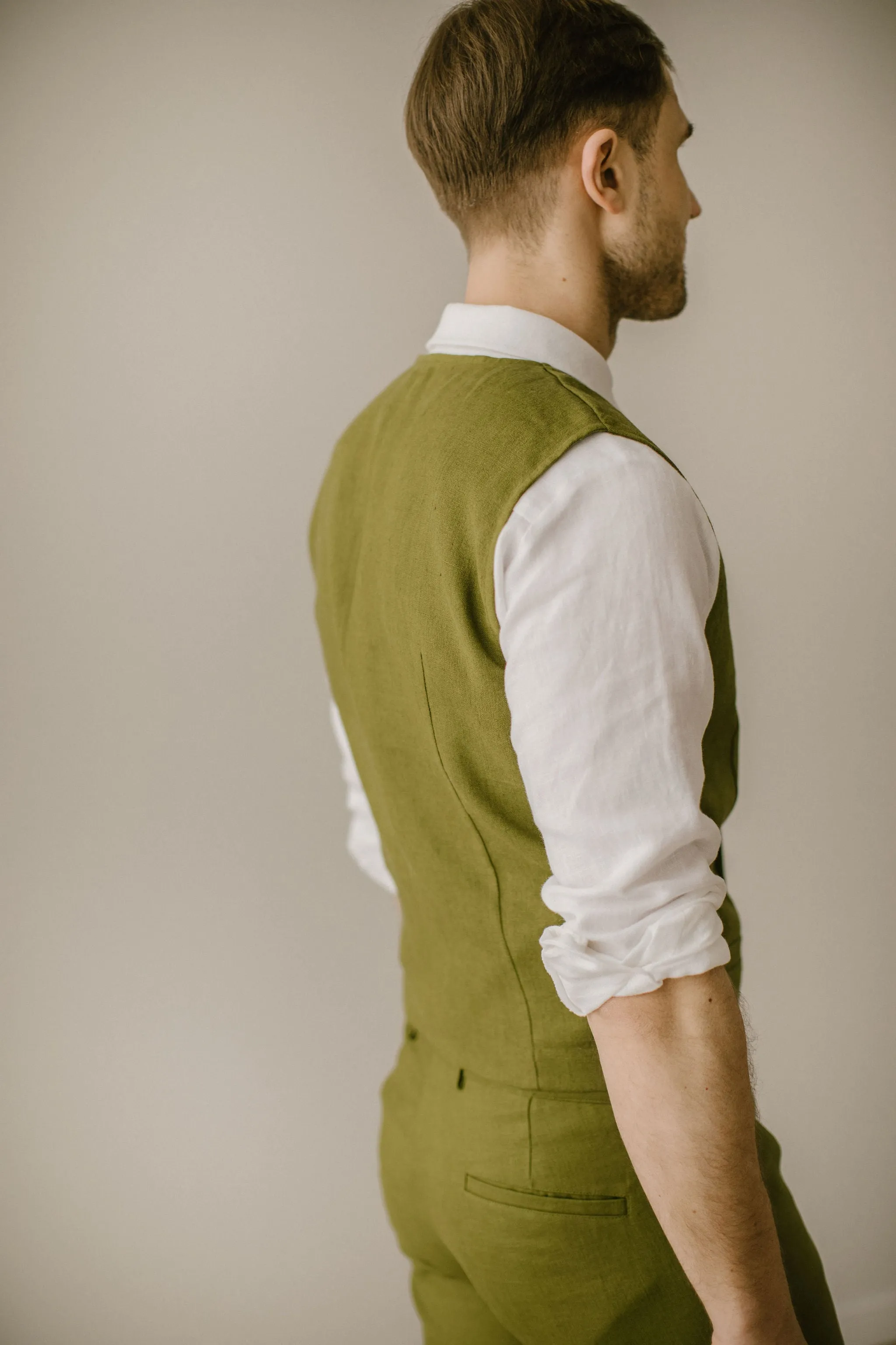 Linen Trousers, Shirt, Waistcoat Set (Set Of 3)