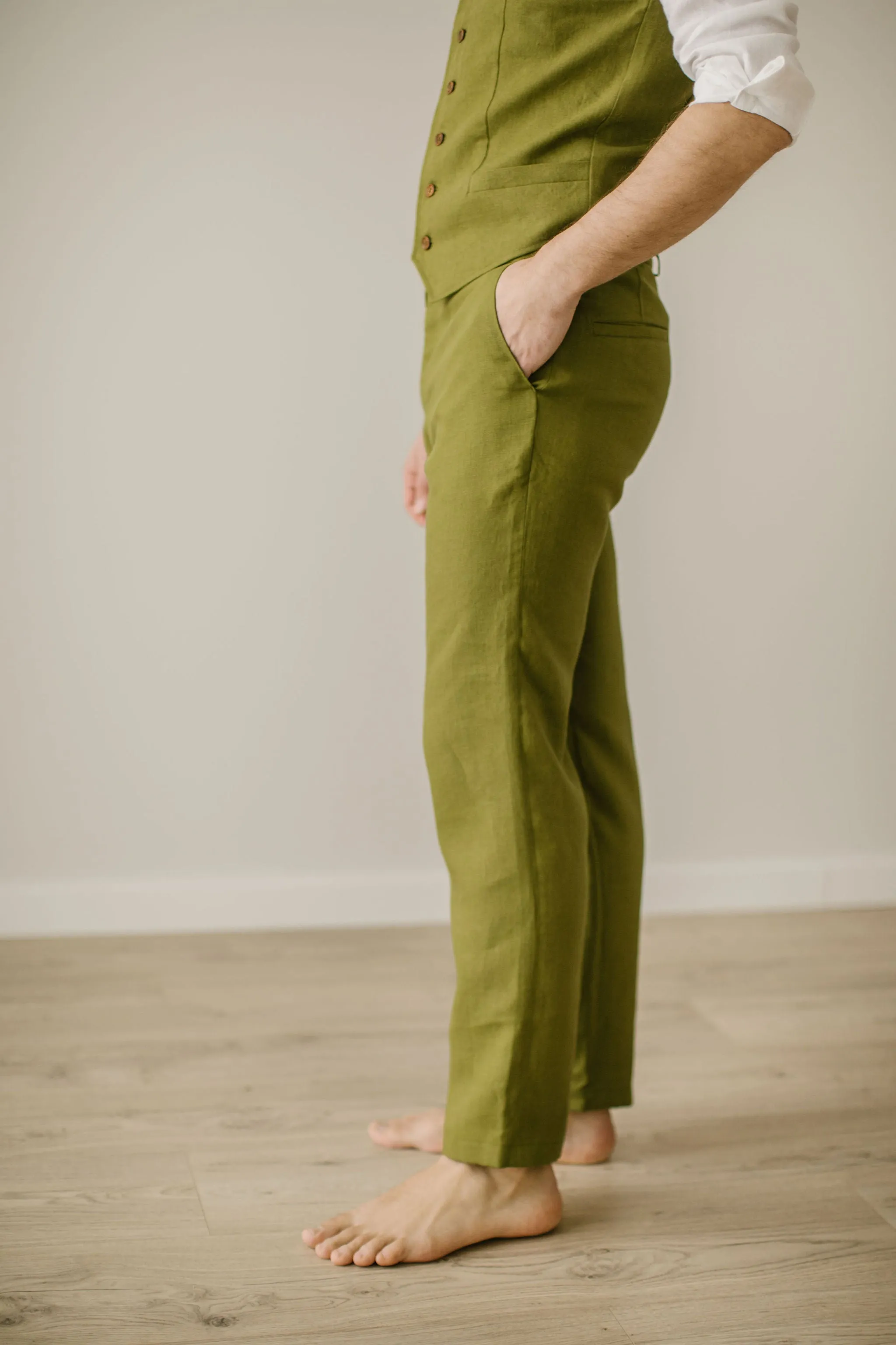Linen Trousers, Shirt, Waistcoat Set (Set Of 3)