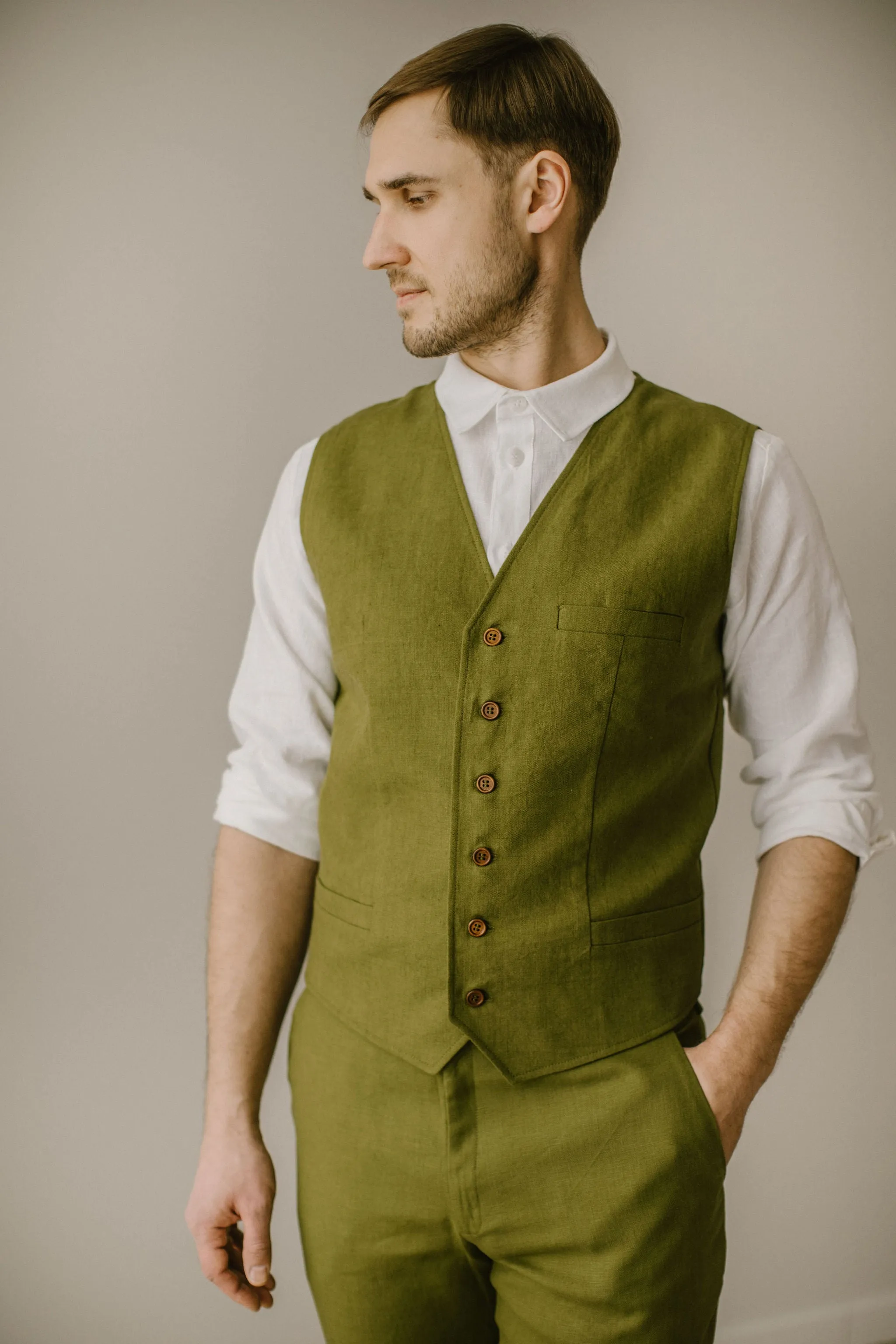 Linen Trousers, Shirt, Waistcoat Set (Set Of 3)