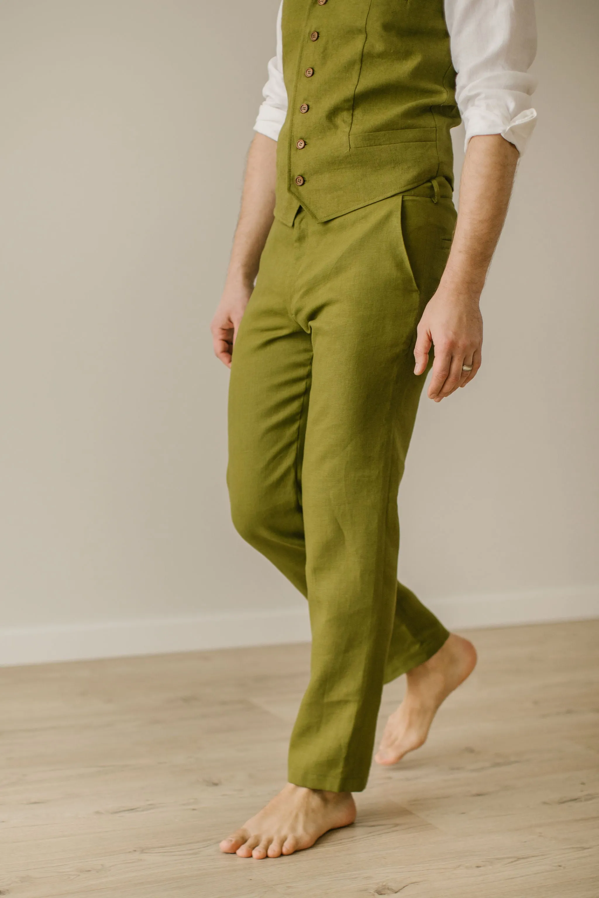 Linen Trousers, Shirt, Waistcoat Set (Set Of 3)