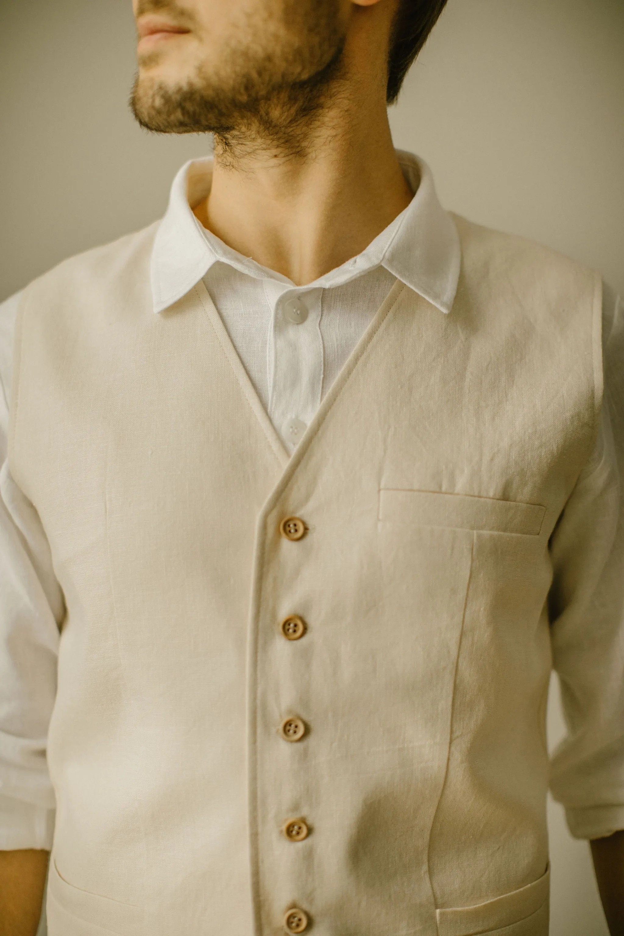 Linen Trousers Waistcoat Set (Set Of 2)