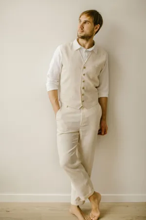 Linen Trousers Waistcoat Set (Set Of 2)