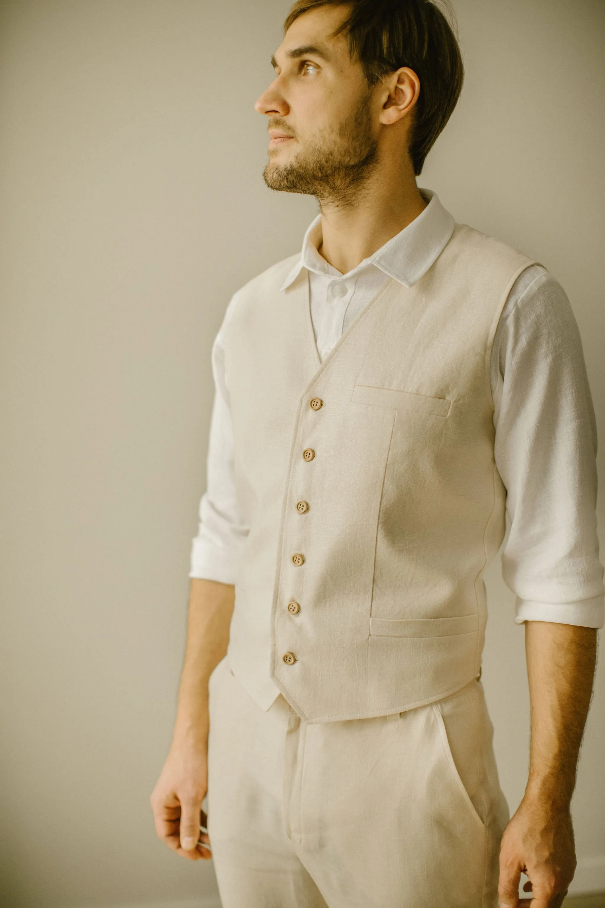 Linen Trousers Waistcoat Set (Set Of 2)