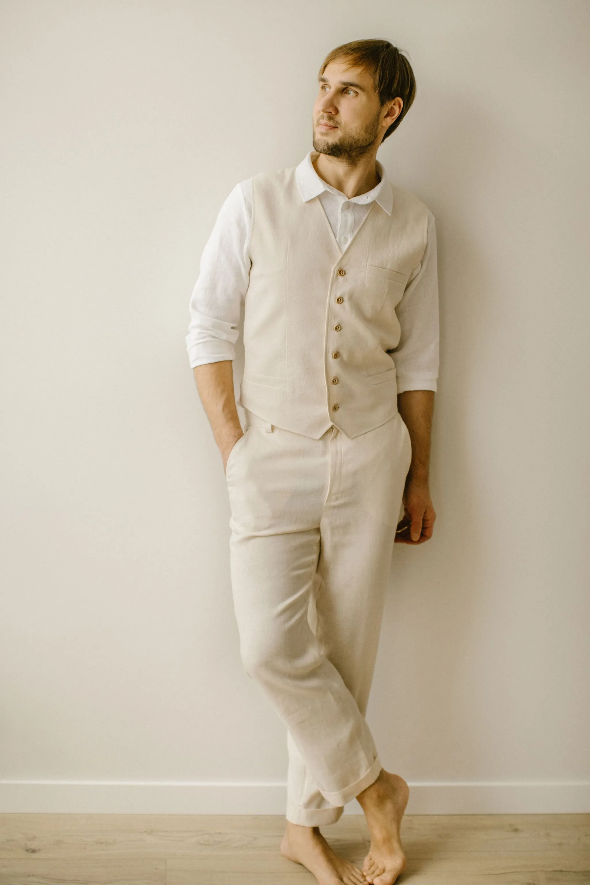 Linen Trousers Waistcoat Set (Set Of 2)