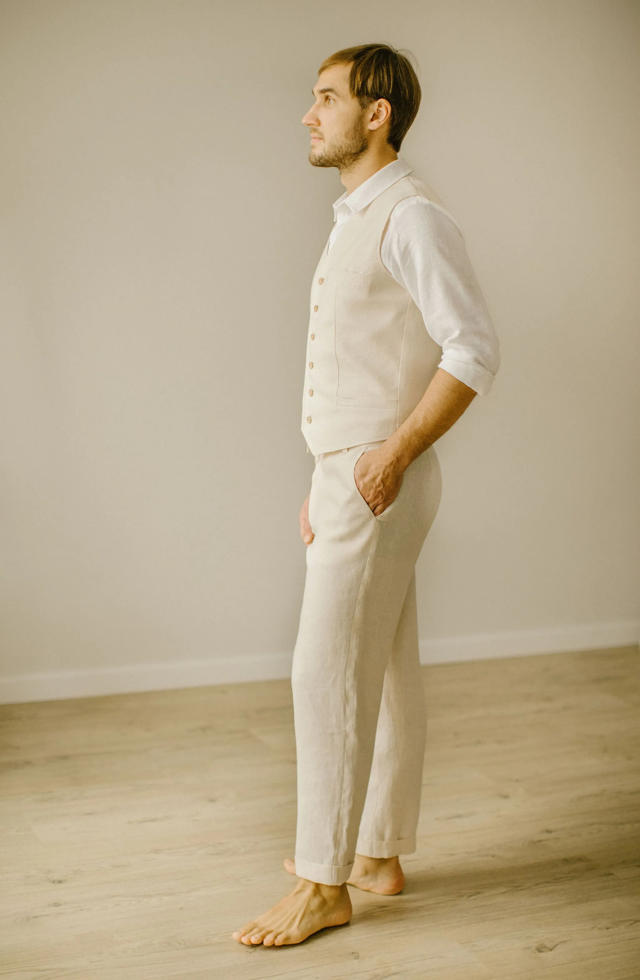 Linen Trousers Waistcoat Set (Set Of 2)
