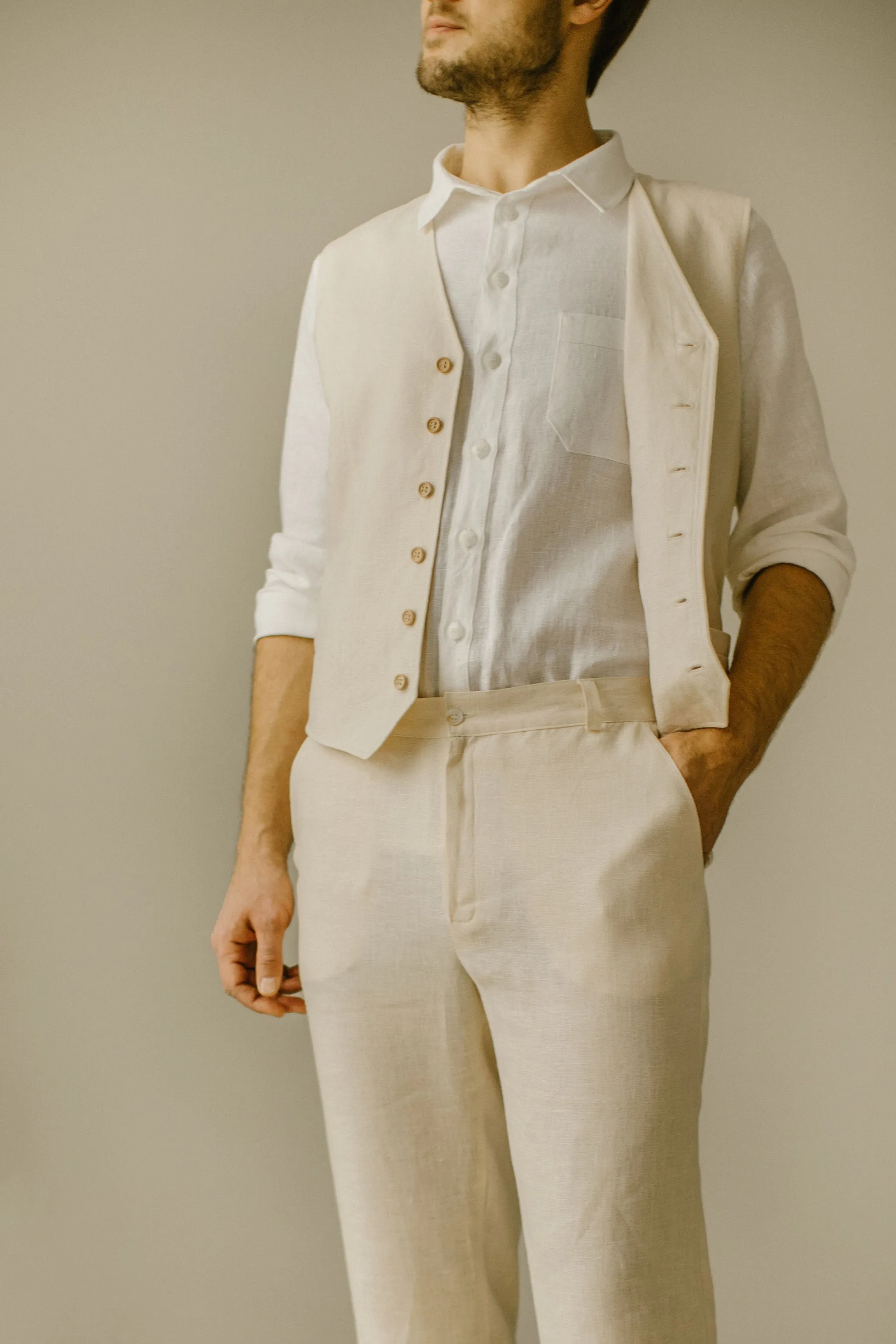 Linen Trousers Waistcoat Set (Set Of 2)
