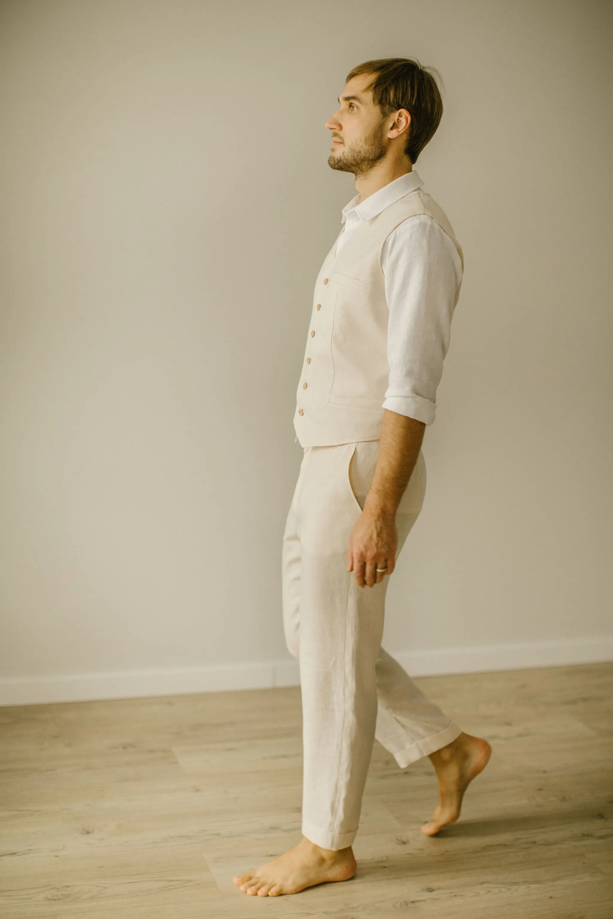 Linen Trousers Waistcoat Set (Set Of 2)