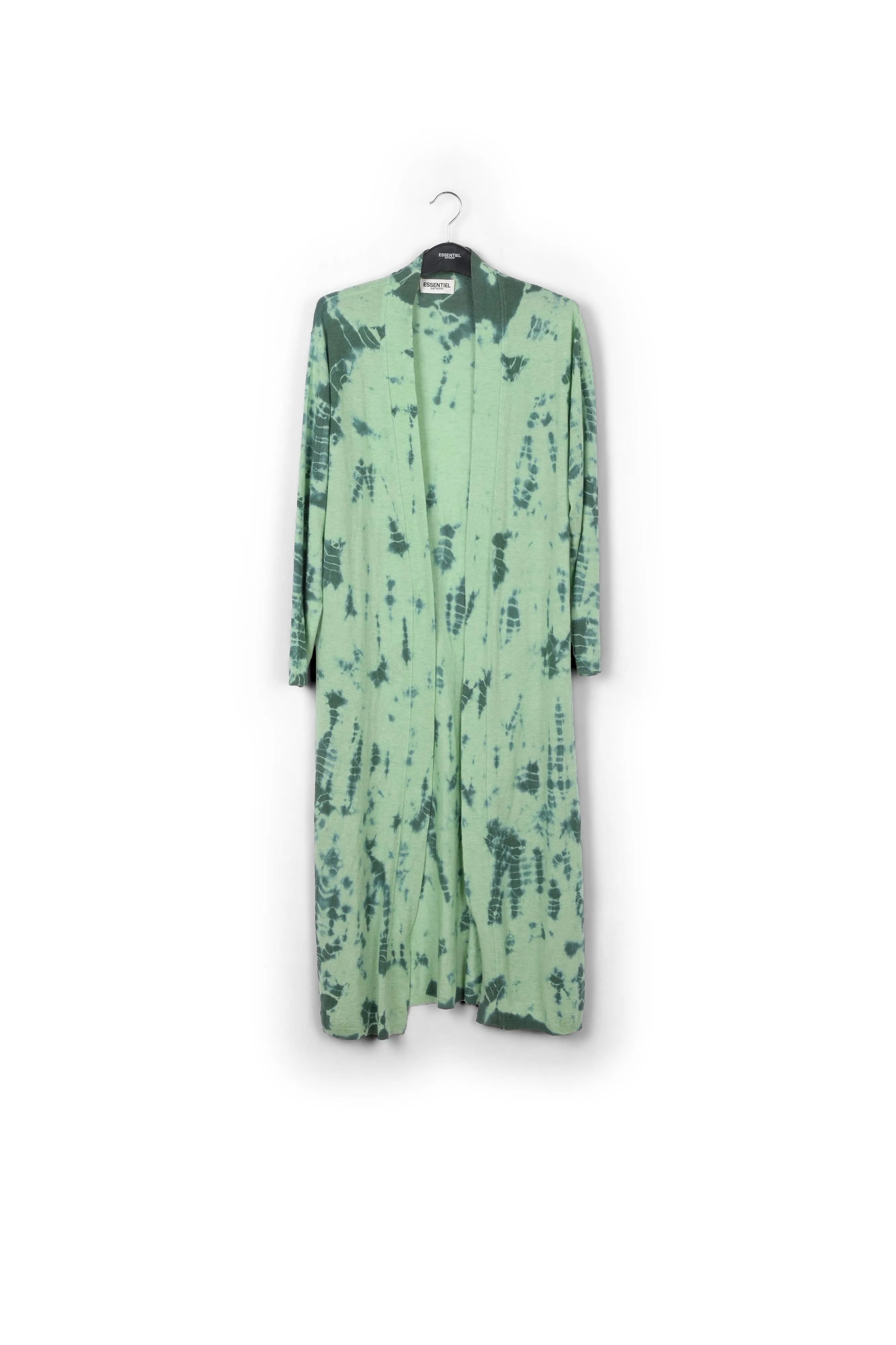 Long mint green and dark green tie-dye cardigan