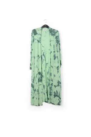 Long mint green and dark green tie-dye cardigan
