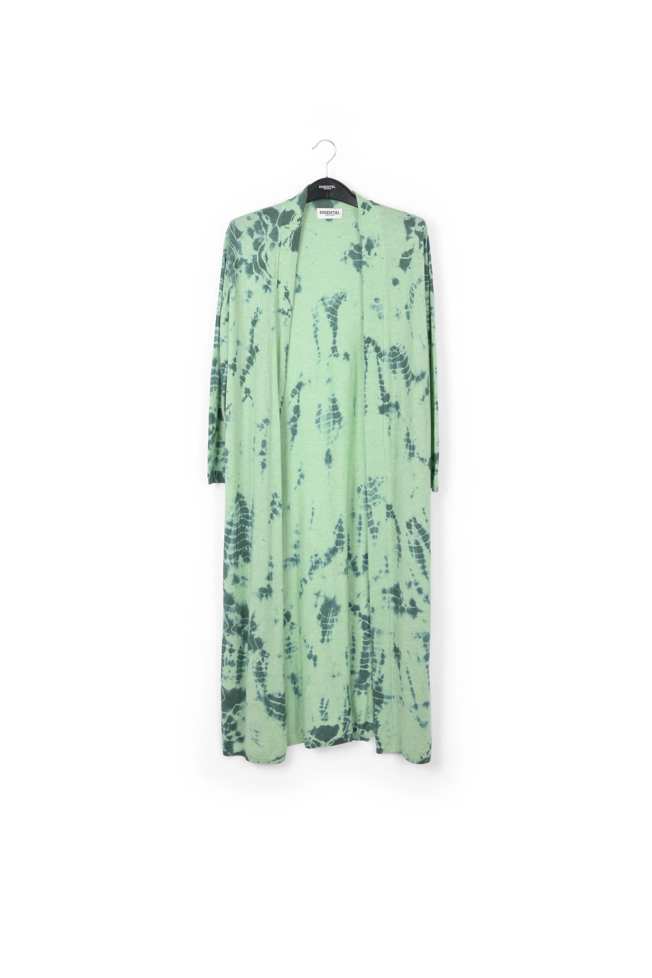 Long mint green and dark green tie-dye cardigan