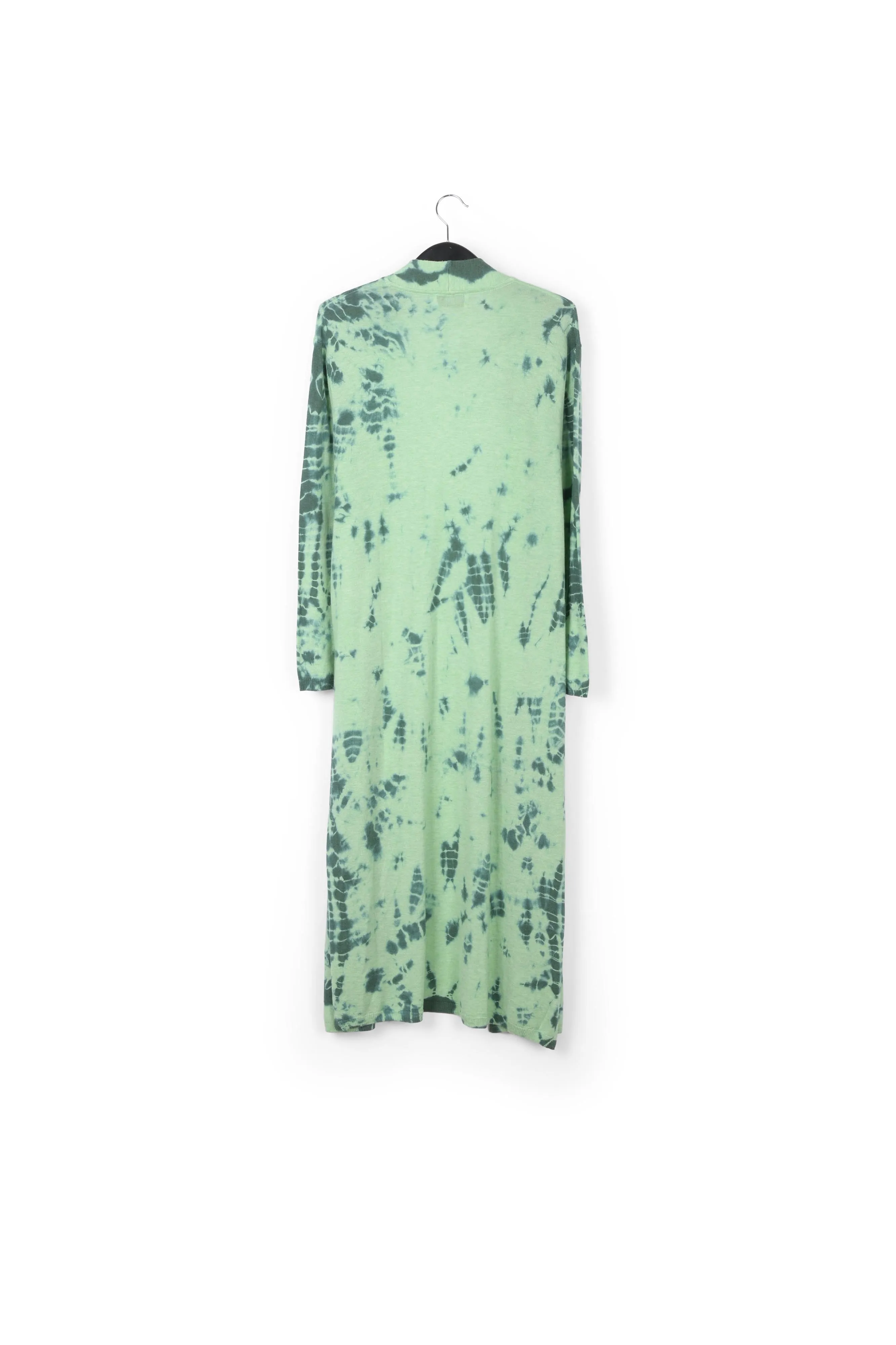 Long mint green and dark green tie-dye cardigan