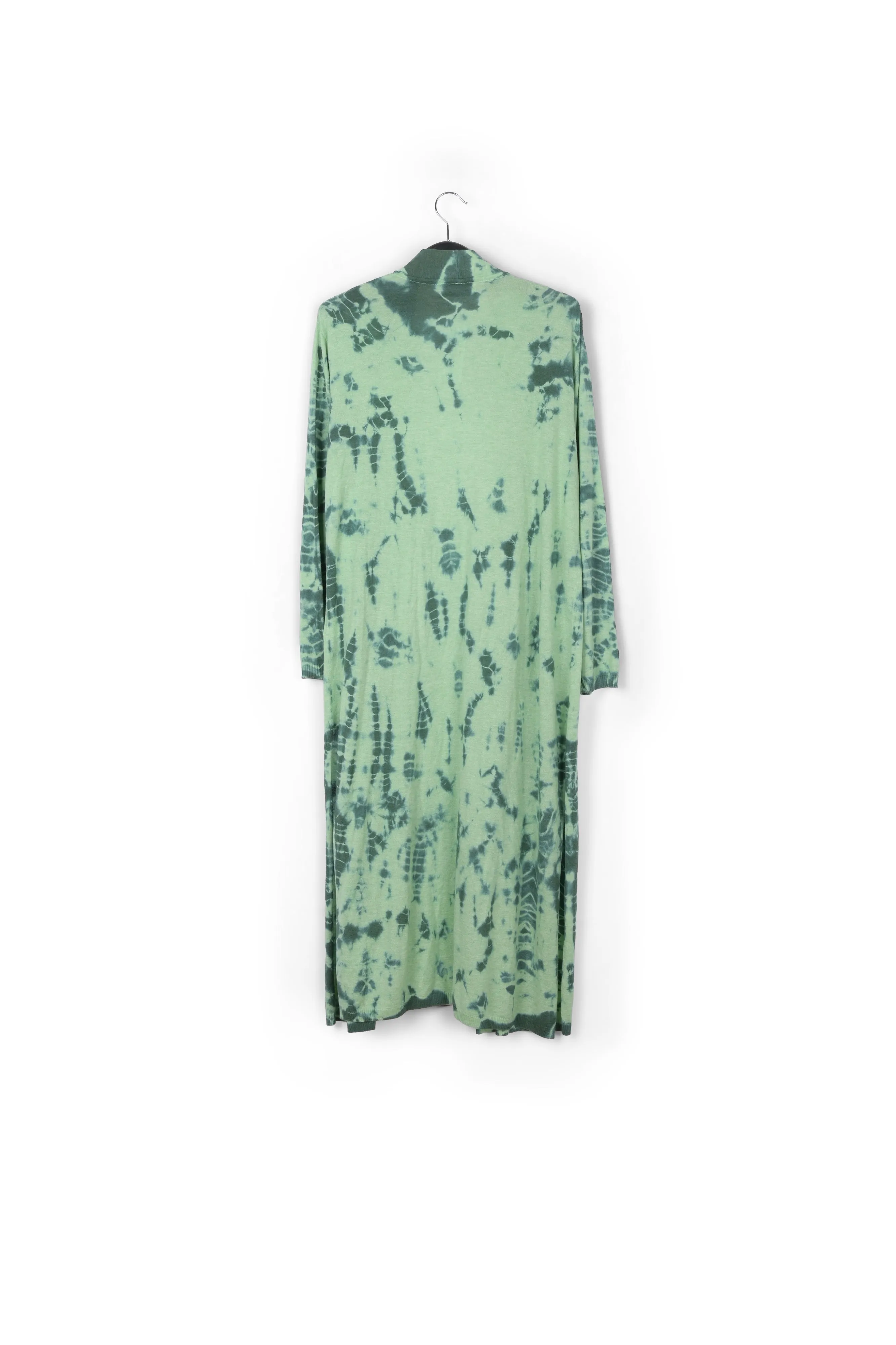 Long mint green and dark green tie-dye cardigan