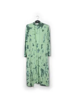 Long mint green and dark green tie-dye cardigan