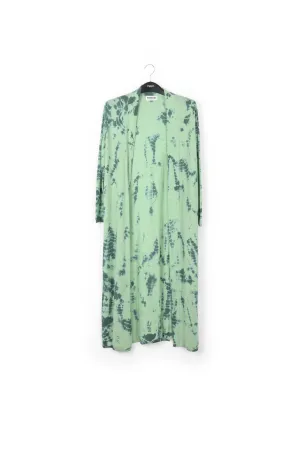 Long mint green and dark green tie-dye cardigan