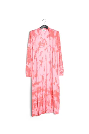 Long pink and red tie-dye cardigan