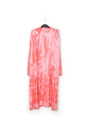 Long pink and red tie-dye cardigan