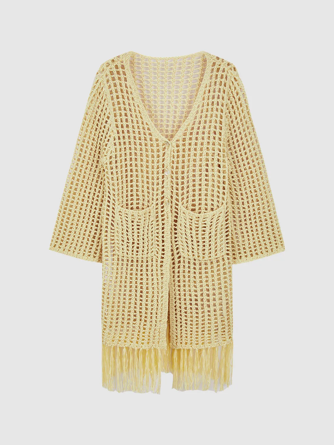 Longline V-Neck Crochet Knitted Cardigan