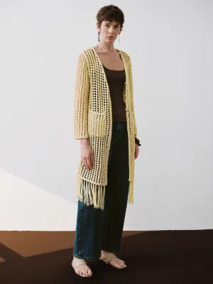 Longline V-Neck Crochet Knitted Cardigan